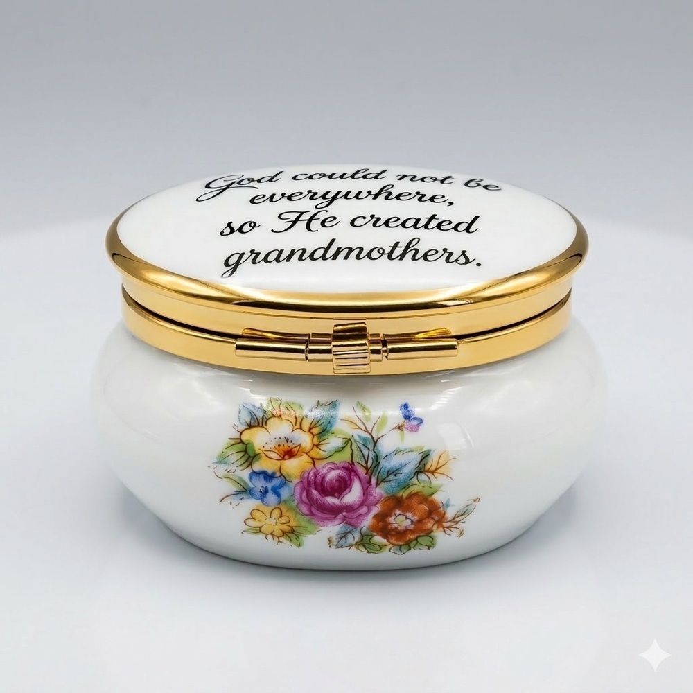 Enesco Vintage Floral Porcelain Trinket Box‎ – "Grandmothers"